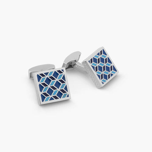 TATEOSSIAN Palladium plated Geometric cufflinks with blue ena
