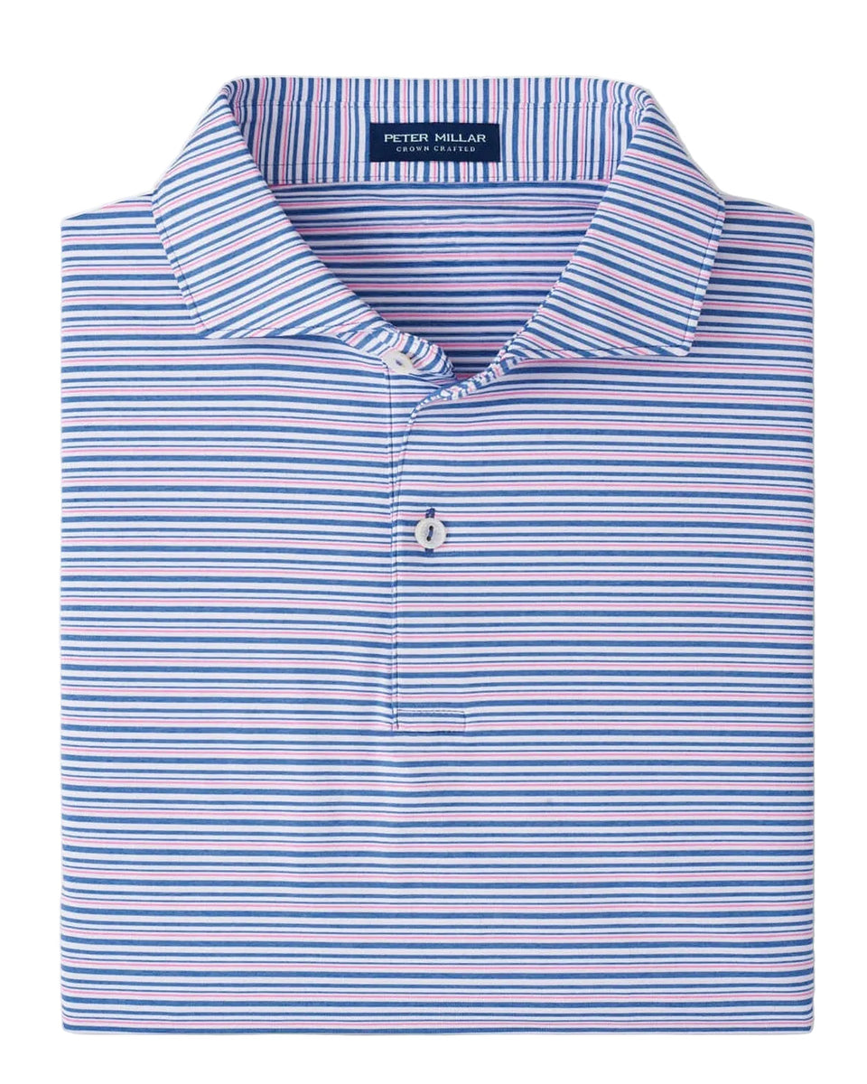 Peter Millar Striped Performance Jersey Polo | Lunar Blue