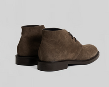 back of brown suede chukka boots