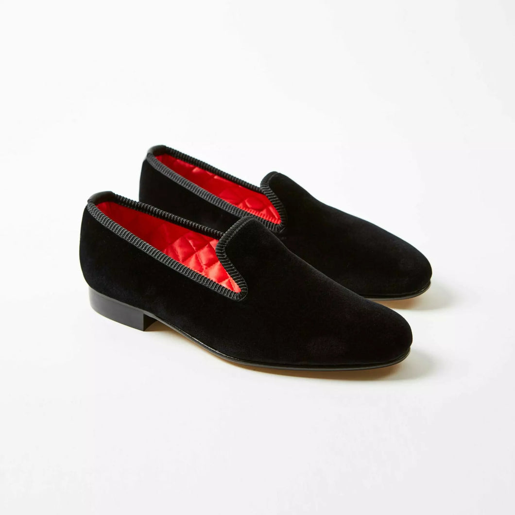 BOWHILL & ELLIOTT Albert Plain Black Velvet Slippers