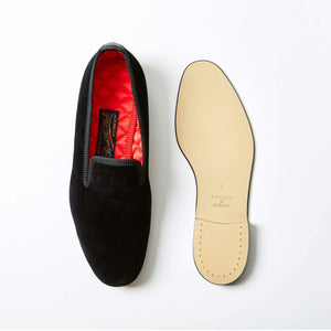 BOWHILL & ELLIOTT Albert Plain Black Velvet Slippers