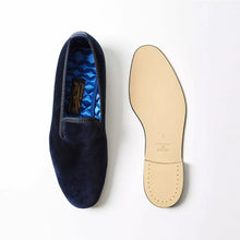 BOWHILL & ELLIOTT Albert Plain Navy Velvet Slippers