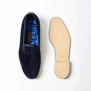 BOWHILL & ELLIOTT Albert Plain Navy Velvet Slippers