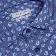 Blue floral patterned shirt with Bugatchi label
