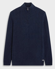 Diamond pattern quarter zip in navy ribbed collar and cuffs