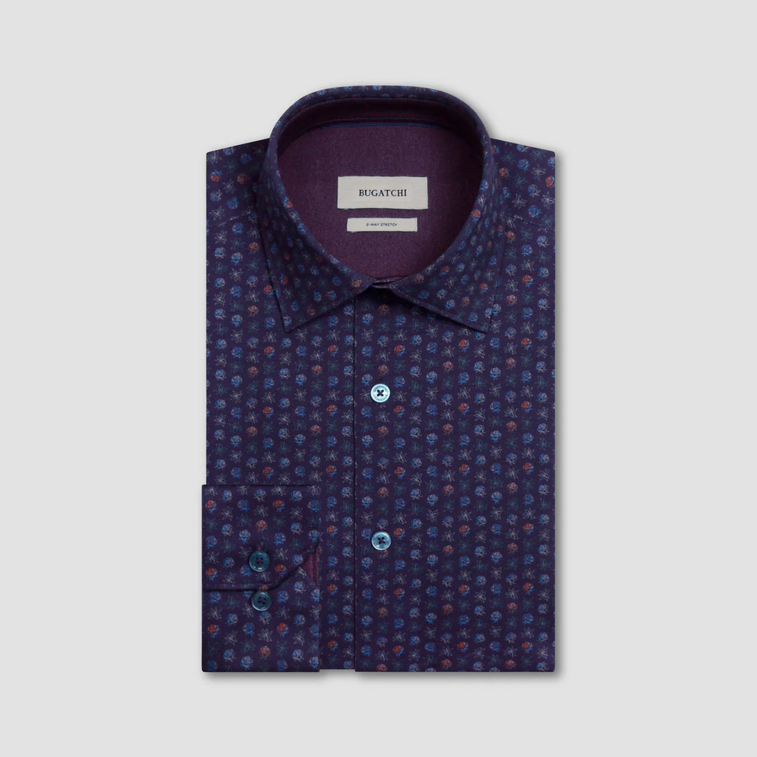 Bugatchi Jimmy Double Sided Floral Cotton Shirt (Eggplant)