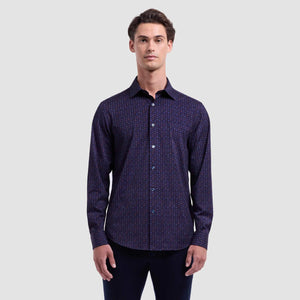 Bugatchi Jimmy Double Sided Floral Cotton Shirt (Eggplant)