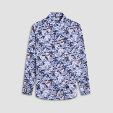 Bugatchi Julian Linen Floral Shirt (Peacock Blue)