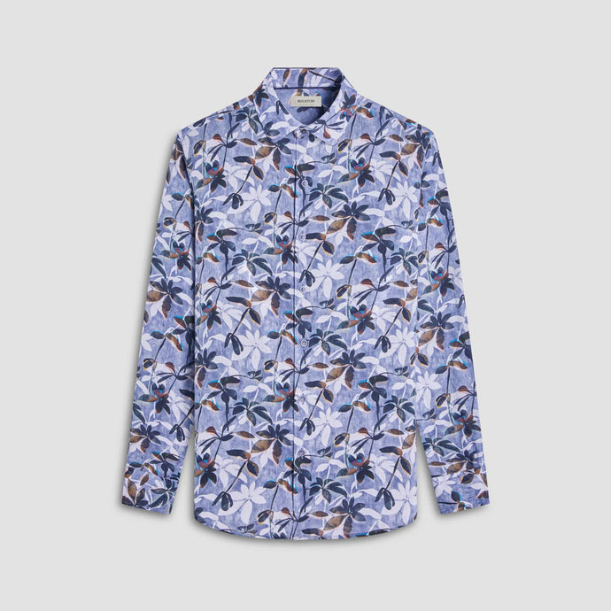 Bugatchi Julian Linen Floral Shirt (Peacock Blue)