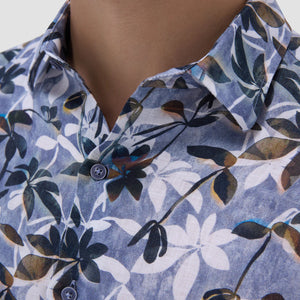 Bugatchi Julian Linen Floral Shirt (Peacock Blue)