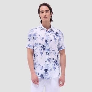 Bugatchi Orson Linen Floral Shirt (Steel)