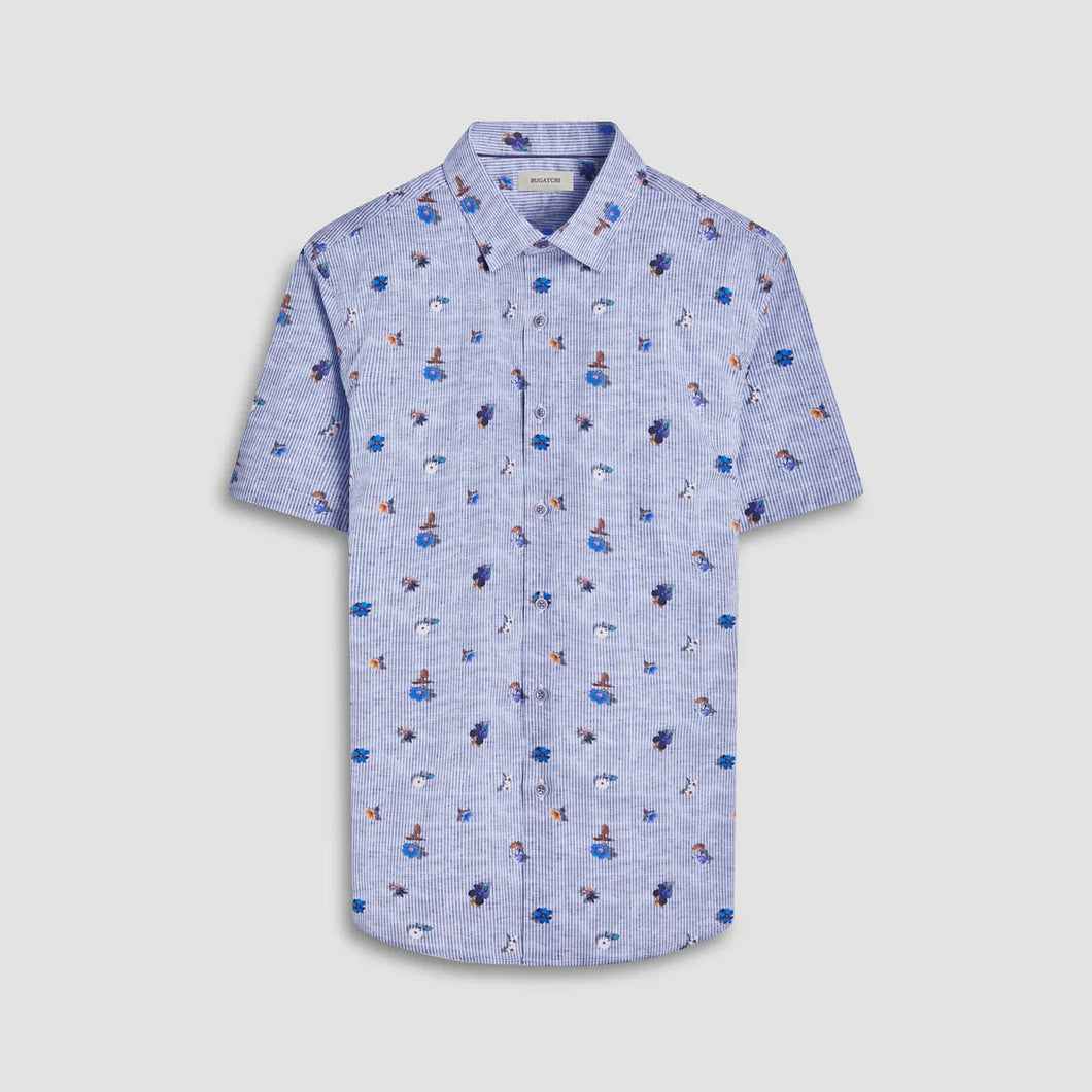 Bugatchi Orson Striped Floral Short-Sleeve Shirt