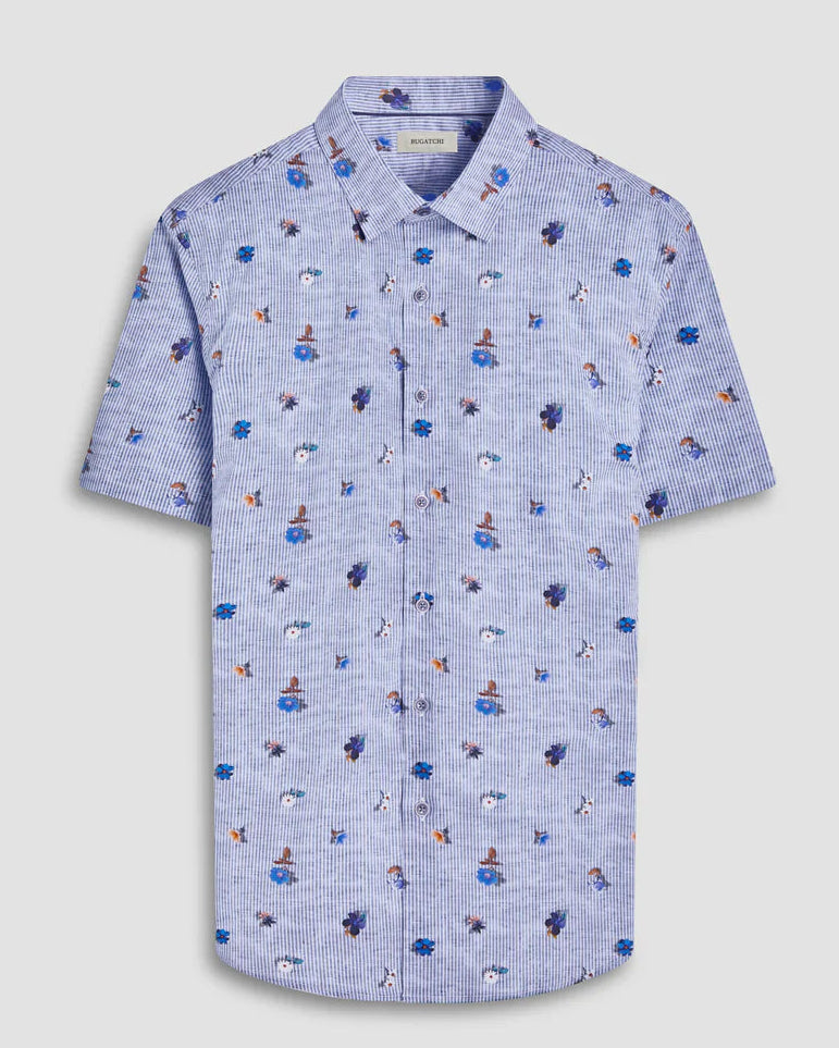 Bugatchi Orson Striped Floral Short-Sleeved Sport Shirt Bugatchi Orson Striped Floral Short-Sleeved Sport Shirt
