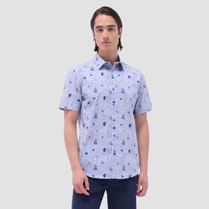 Bugatchi Orson Striped Floral Short-Sleeve Shirt