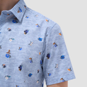Bugatchi Orson Striped Floral Short-Sleeve Shirt