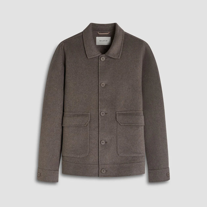 Gray jacket with button details on a light gray background