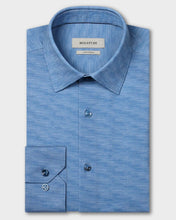 blue herringbone patterned ls shirt