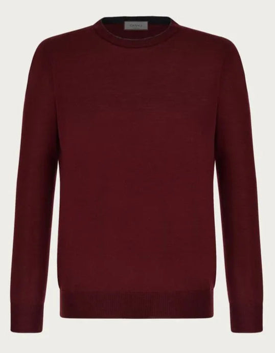 Canali  Burgundy & Anthracite Merino Wool Crew Sweater