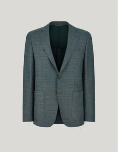 Green checkered blazer on a light gray background