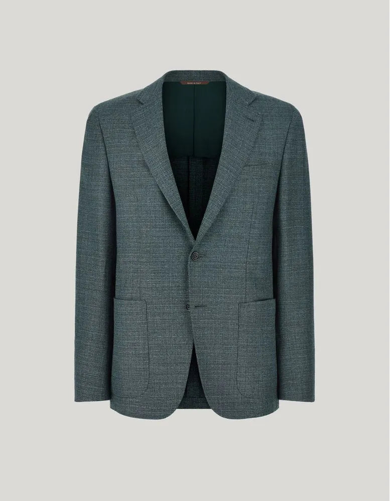 Green checkered blazer on a light gray background