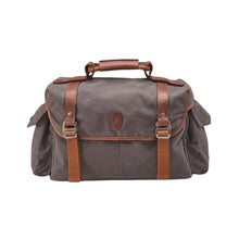 Brown canvas tote back with leather handles