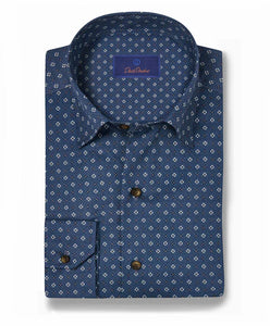 David Donahue Blue Geometric Print Sport Shirt