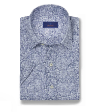 David Donahue Denim Linen Floral Print Short Sleeve Shirt