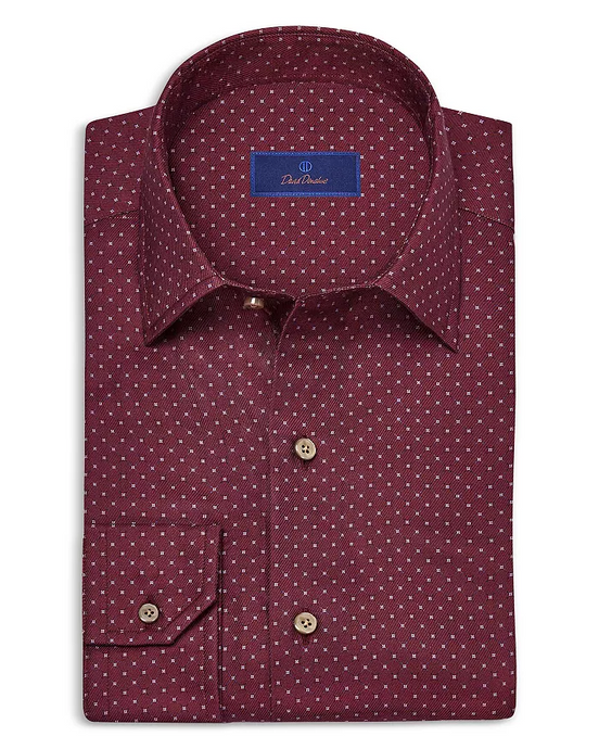 David Donahue Merlot Micro Print Sport Shirt