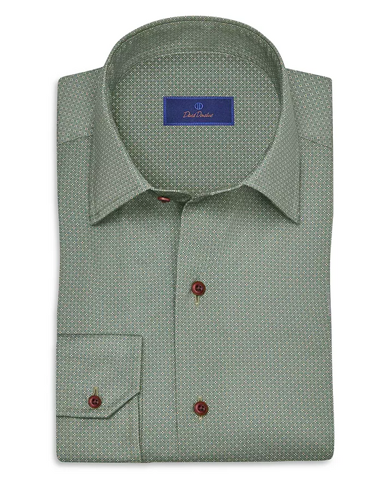 David Donahue Sage Micro Geometric Print Sport Shirt