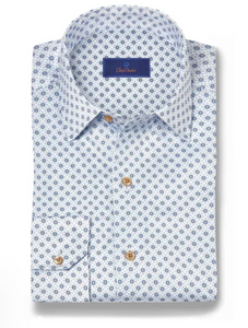 David Donahue White & Blue Geometric Sport Shirt