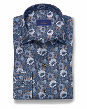 Floral patterned shirt with a visible brand label on a white background