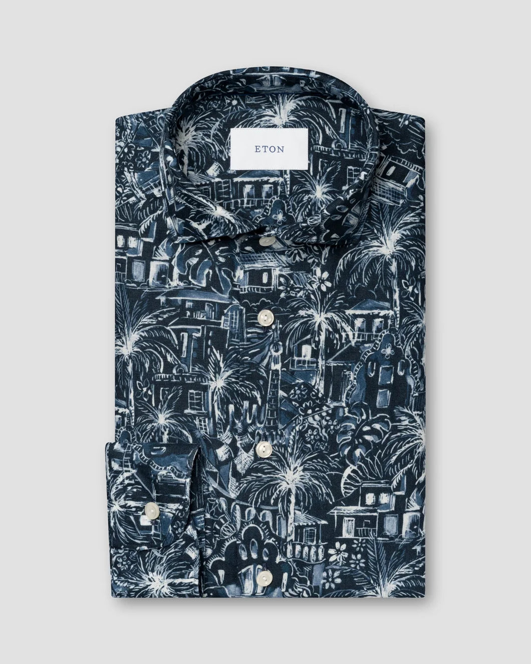 Eton Slim Fit Floral Linen Print Shirt (Navy)