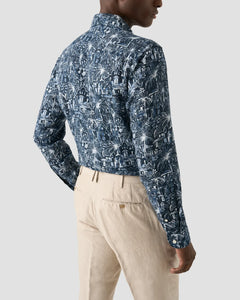 Eton Slim Fit Floral Linen Print Shirt (Navy)
