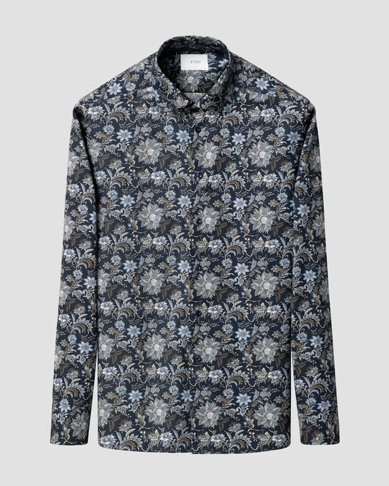 Floral patterned shirt on a light gray background