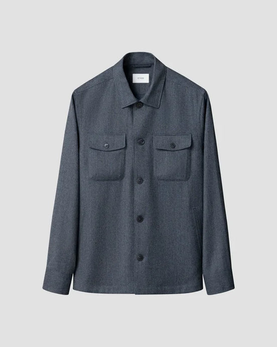 Eton Four Pocket Merino Wool Overshirt (Blue)
