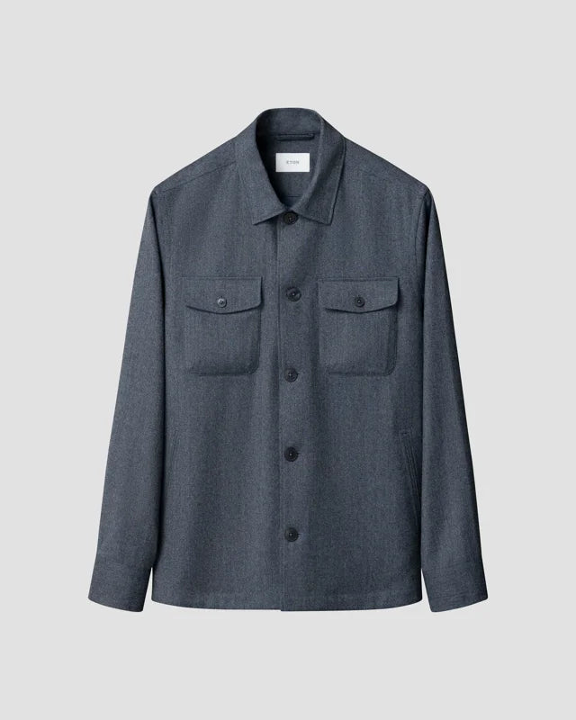 Eton Four Pocket Merino Wool Overshirt (Blue)