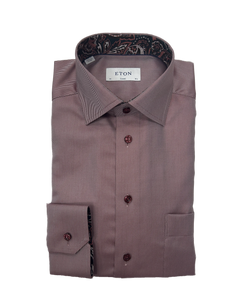 Eton Cotton Twill Shirt - Paisley Contrast Details (Red