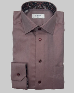 Eton Cotton Twill Shirt with Paisley Contrast | Red Eton Cotton Twill Shirt with Paisley Contrast | Red