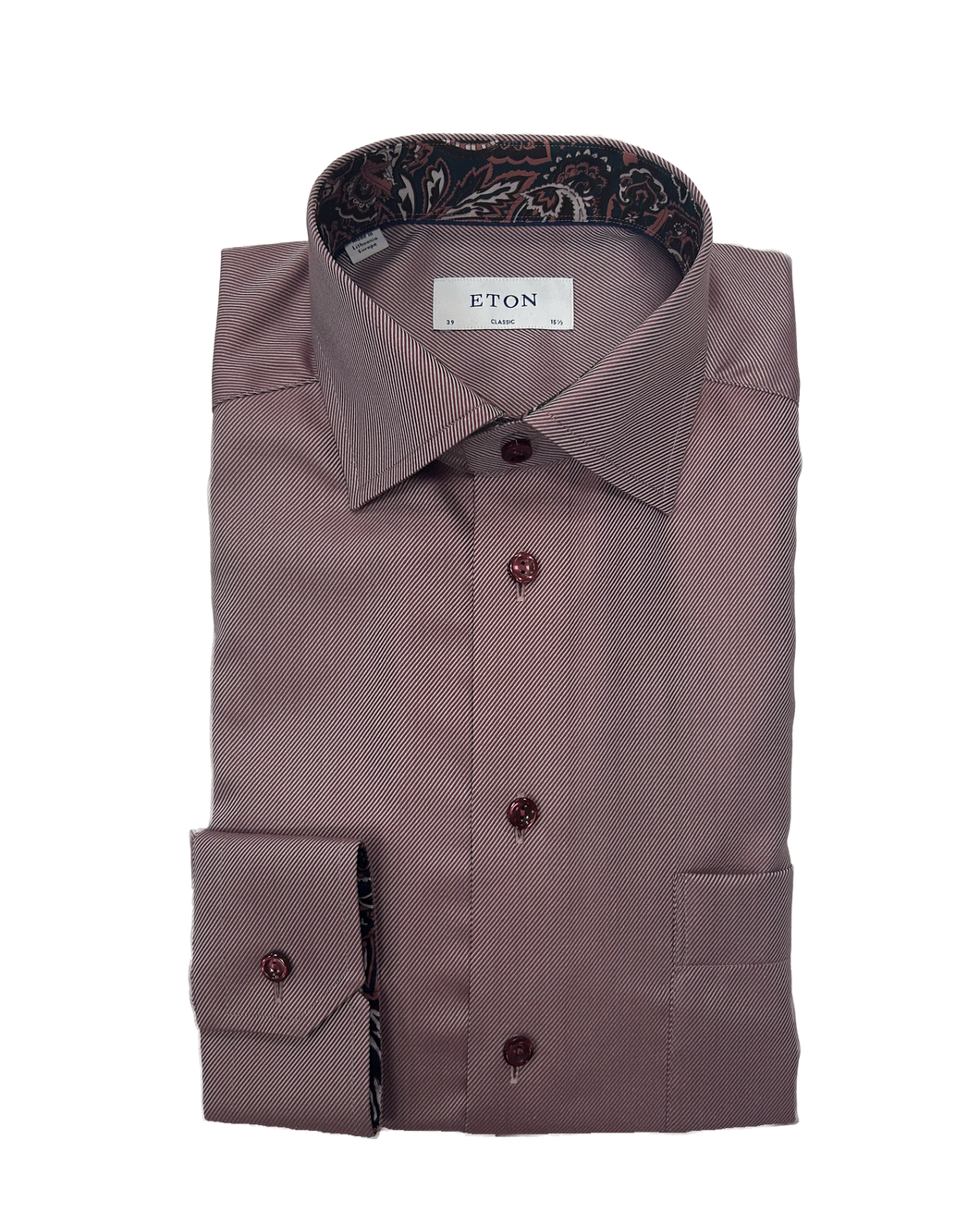 Eton Cotton Twill Shirt - Paisley Contrast Details (Red