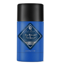 Blue deodorant stick with black cap on a white background