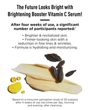 Advertisement for a vitamin C serum with text and product image on a white background