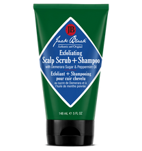 Green and blue tube of Jack Black Exfoliating Scalp Scrub + Shampoo on a white background
