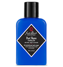 Blue bottle of Jack Black post-shave cooling gel on a white background