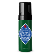 Green bottle of Jack Black True Volume Hair Density Foam on a white background