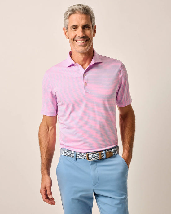 Johnnie-O Michael Striped Performance Jersey Polo (Porto Pin