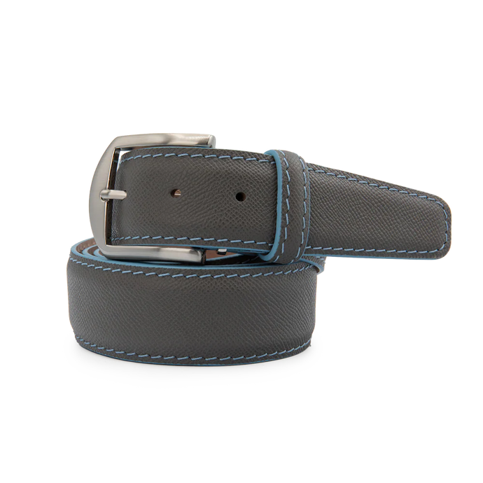 LEN Epsom Leather Belt (Charcoal/Ice Blue)