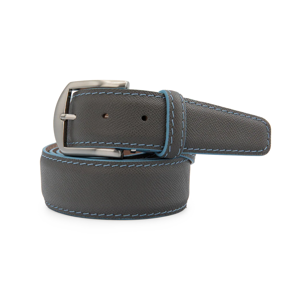 LEN Epsom Leather Belt (Charcoal/Ice Blue)