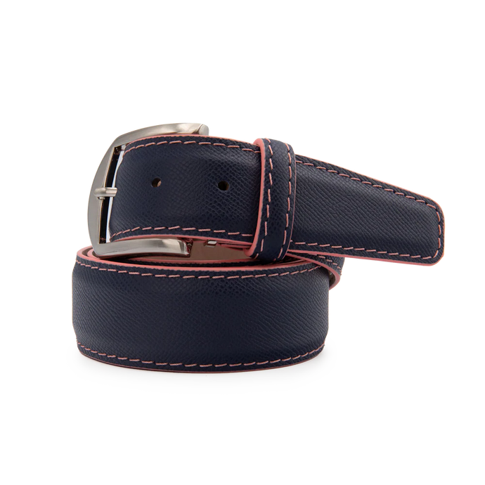 LEN Epsom Leather Belt (Navy/Pink)