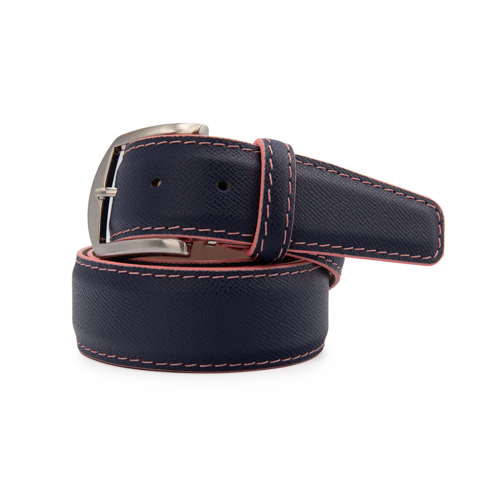 LEN Epsom Leather Belt (Navy/Pink)