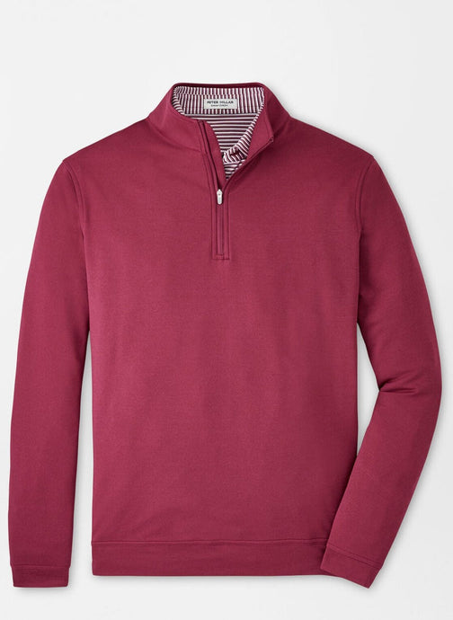 Three-quarter zip pullover in deep rose.